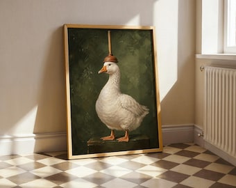 Funny Goose Poster with Plunger Hat, Vintage Bathroom Wall Art