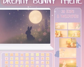 Dreamy Bunny Desktop Theme | Pastel Wallpaper, Folder Icons (Digital Download)