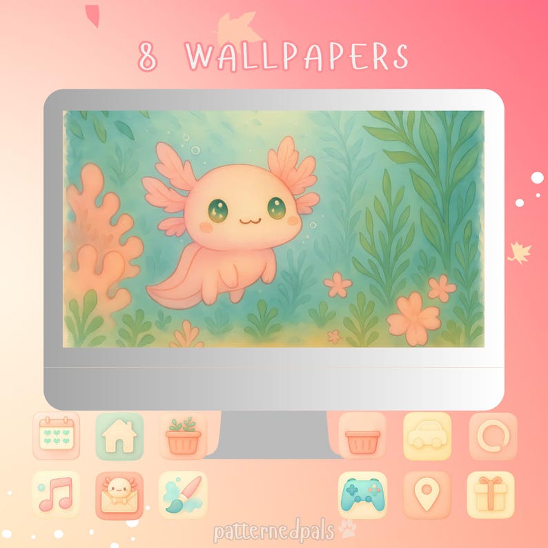 Sakura Axolotl Desktop Organizer – Kawaii Icons and Pastel Wallpapers ...