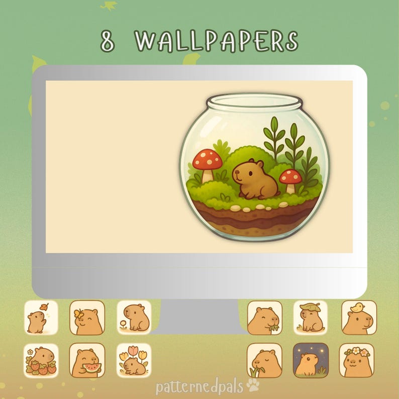 Capybara Desktop Organizer - Kawaii Icons & Forest Wallpapers (digital ...