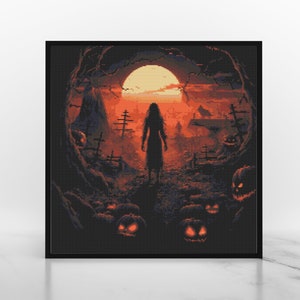 Scary Halloween - Cross Stitch Pattern PDF, halloween cross stitch, embroidery design trendy, magic cross stitch, witchy cross stitch
