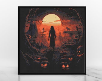 Scary Halloween - Cross Stitch Pattern PDF, halloween cross stitch, embroidery design trendy, magic cross stitch, witchy cross stitch