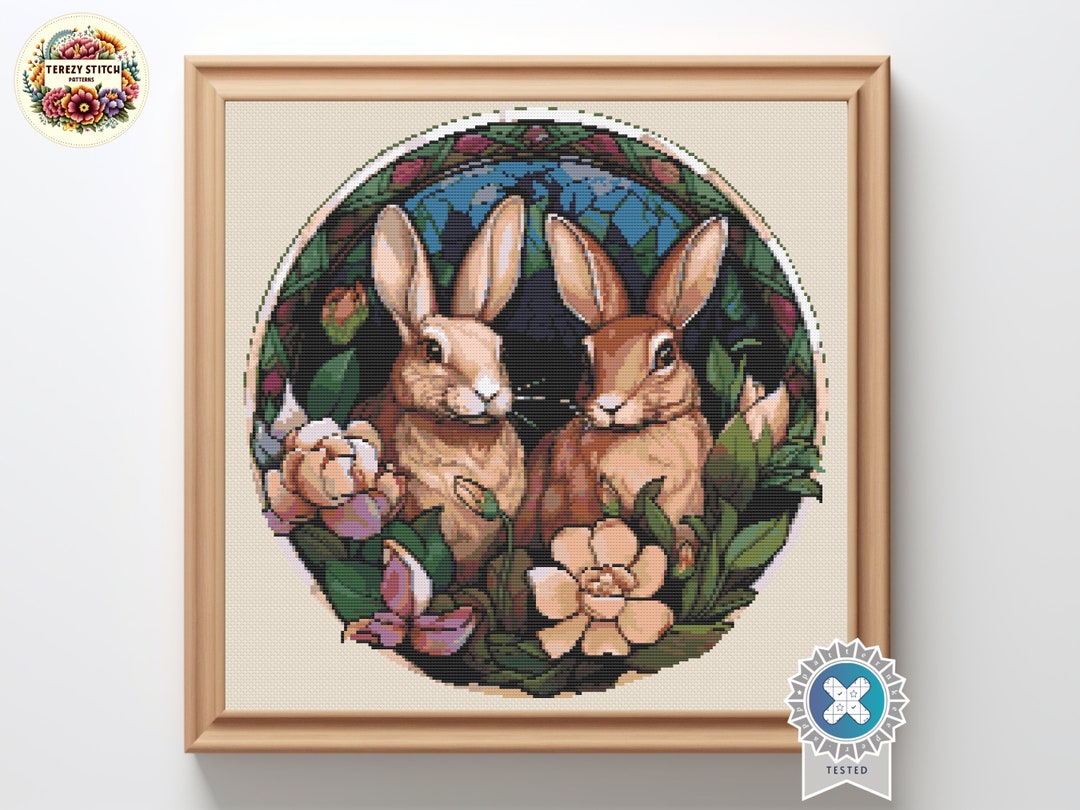 Floral Bunnies Cross Stitch Pattern: Easter Rabbit Embroidery (PDF ...