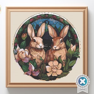 Floral bunnies - Digital Cross Stitch Pattern PDF, easter cross stitch, floral cross stitch, rabbit cross stitch, embroidery trendy