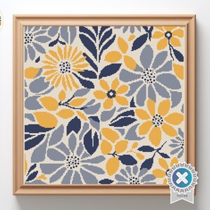 Floral pattern - counted Cross Stitch Pattern, Modern flowers, simple x-stitch Pattern, Cross Stitch Chart, Instant Download PDF