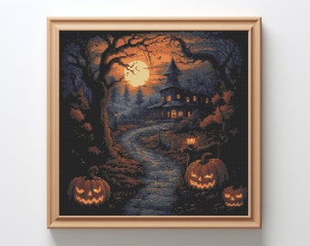 Halloween night - Cross Stitch Pattern PDF, halloween cross stitch, embroidery design trendy, magic cross stitch, witchy cross stitch
