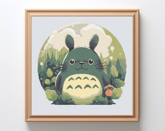 Anime Totoro Cross Stitch Pattern: Kawaii Floral Embroidery (PDF Pattern)