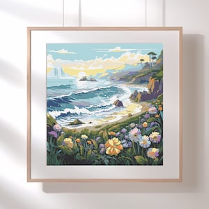Wild Beach Landscape Modern Cross Stitch Pattern, counted cross stitch chart, beach cross stitch, mountain, ocean embroidery, INSTANT PDF