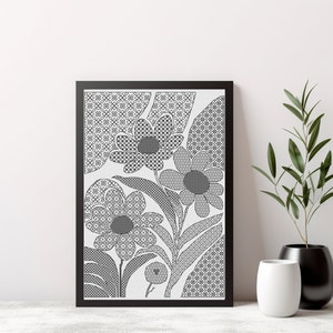 Blackwork Flowers cross stitch pattern - Blackwork Embroidery sampler, geometric pattern, floral cross stitch, modern cross stitch