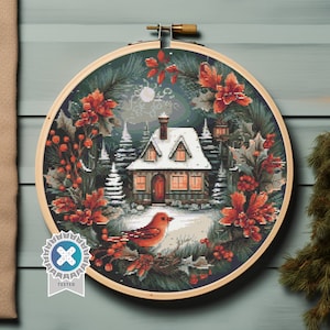 Christmas Day - Cross Stitch Pattern PDF, winter cross stitch, Christmas cross stitch, holiday Christmas wreath cross stitch chart