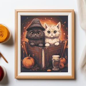 Witchy cats - Cross Stitch Pattern PDF, halloween cross stitch, embroidery design, cat cross stitch, magic cross stitch, witchy cross stitch