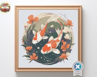 Koi Fish Floral Cross Stitch Pattern: Modern Embroidery (PDF Pattern)