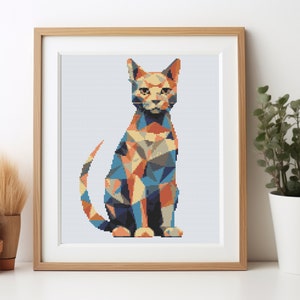 Geometrical cat - Digital Cross Stitch Pattern, embroidery designs trendy, cat cross stitch, geometric cross stitch, modern cross stitch
