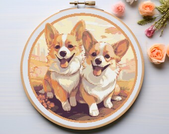 Corgis Hund Kreuzstich-Muster: Haustier-Stickerei Design (PDF)