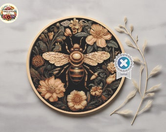 Golden honeybee - Digital Cross Stitch Pattern PDF, bee cross stitch, floral cross stitch, insects cross stitch, embroidery trendy