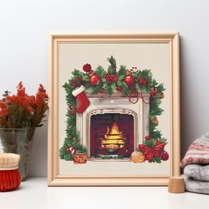 Christmas fireplace - Cross Stitch Pattern PDF, winter cross stitch, Christmas cross stitch, holiday Christmas wreath cross stitch chart