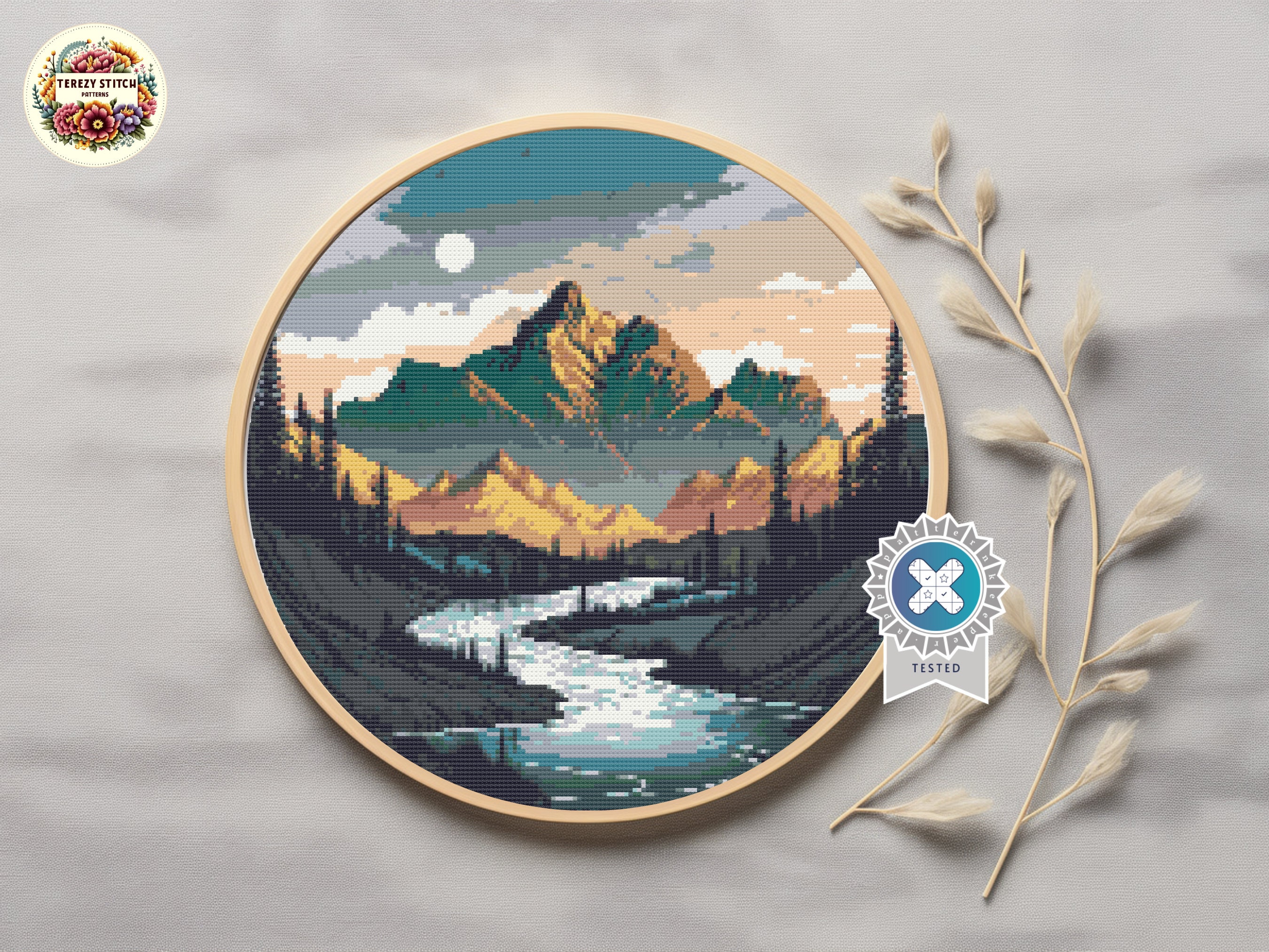 Mountain Landscape Cross Stitch Pattern: Modern Forest Embroidery (PDF ...