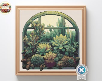 Succulents Cross Stitch Pattern: Floral Embroidery Design (PDF Download)
