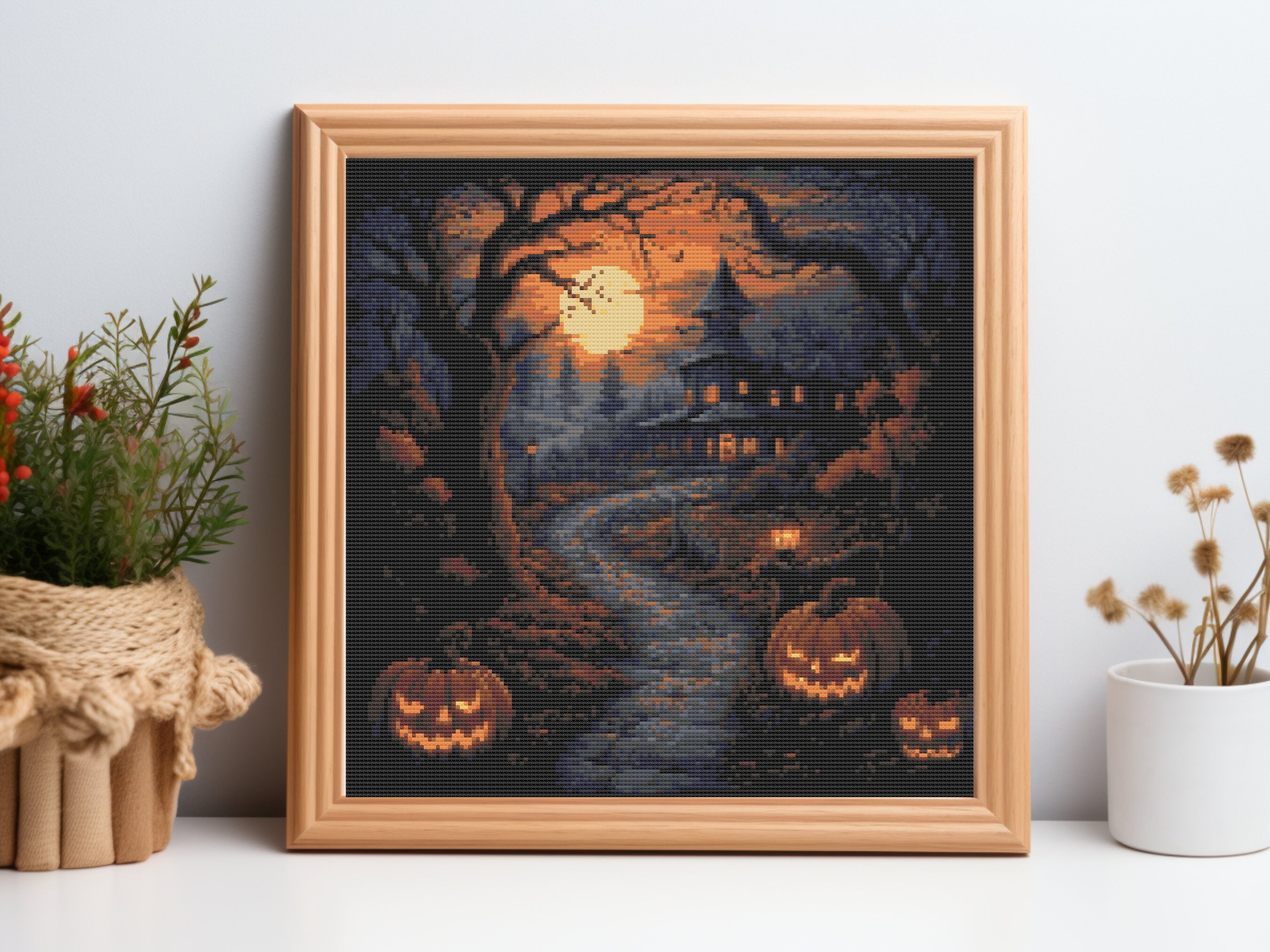 Halloween Night Cross Stitch Pattern: Spooky Haunted House (PDF) - Etsy