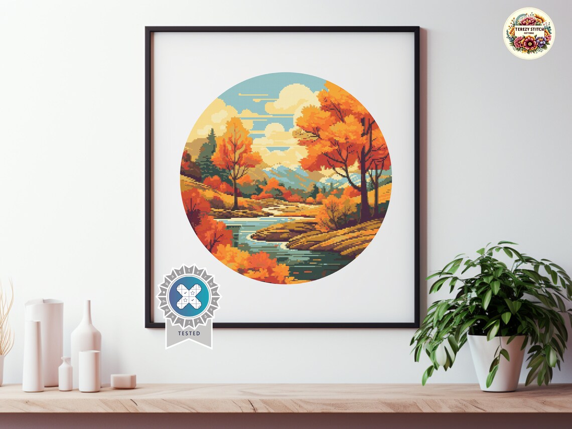 Fall Landscape Cross Stitch Pattern: Autumn Forest Scene (digital ...