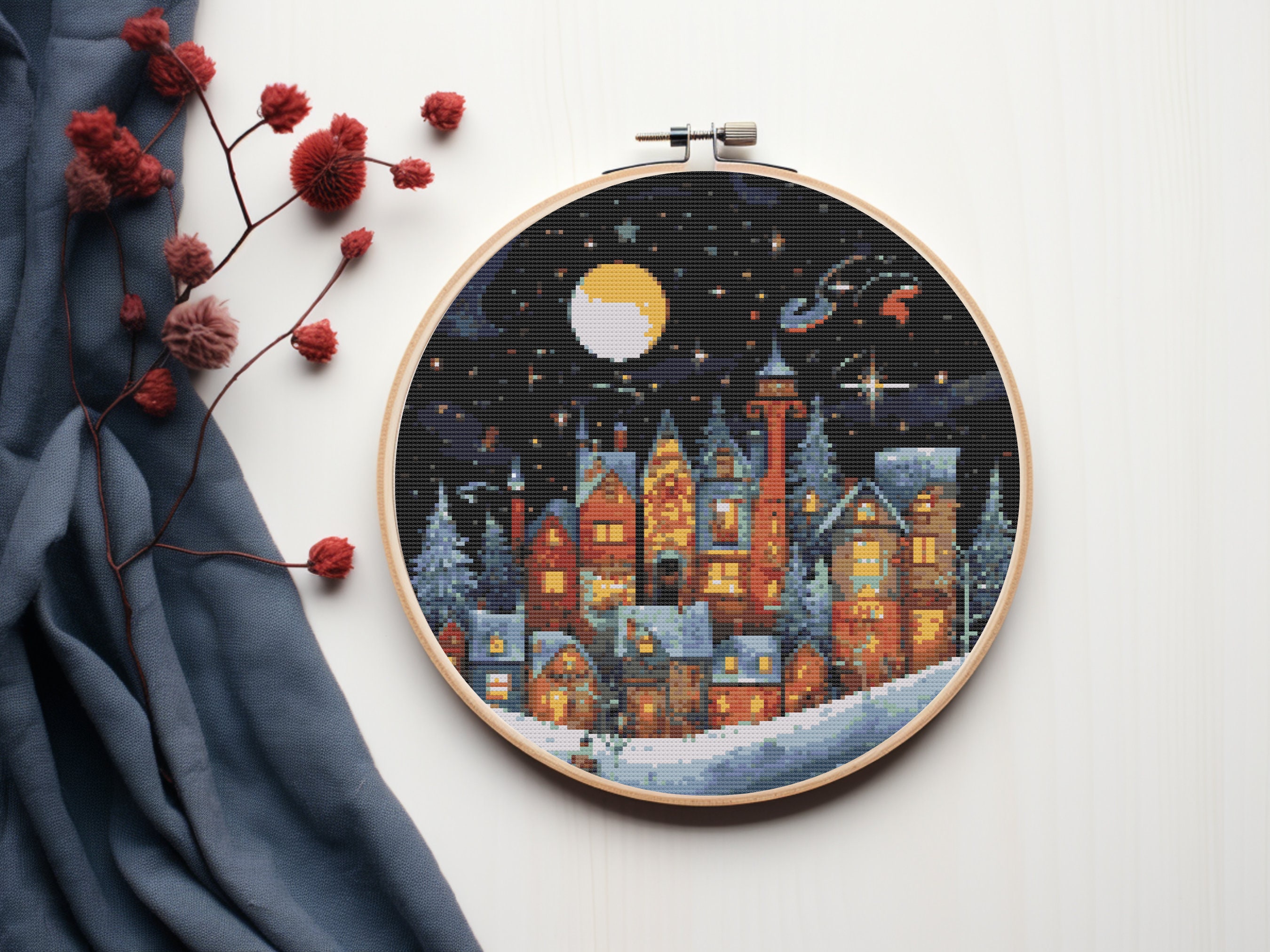 Christmas Eve Cross Stitch Pattern PDF, Christmas Cross Stitch, Winter