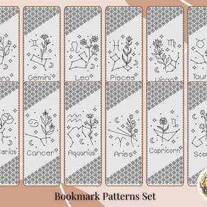 Zodiac Blackwork Bookmark Patterns SET =12 Patterns= Blackwork sampler, geometric cross stitch pattern, embroidery pattern bundle