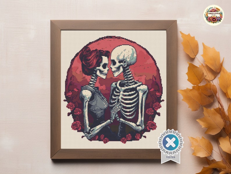 Skeleton Lovers Cross Stitch Pattern: Gothic Halloween Embroidery ...