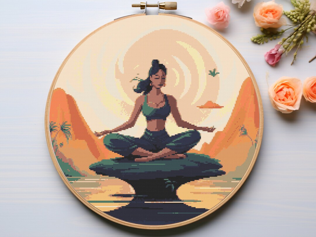 Meditation Cross Stitch Pattern PDF Yoga Cross Stitch Etsy