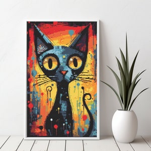 Modern cat art - Digital Cross Stitch Pattern, embroidery designs trendy, cat cross stitch, abstract cross stitch, modern cross stitch