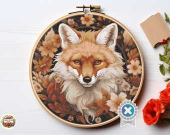 Herfstkruissteekpatroon vos: trendy dierenborduurwerk (pdf-patroon)