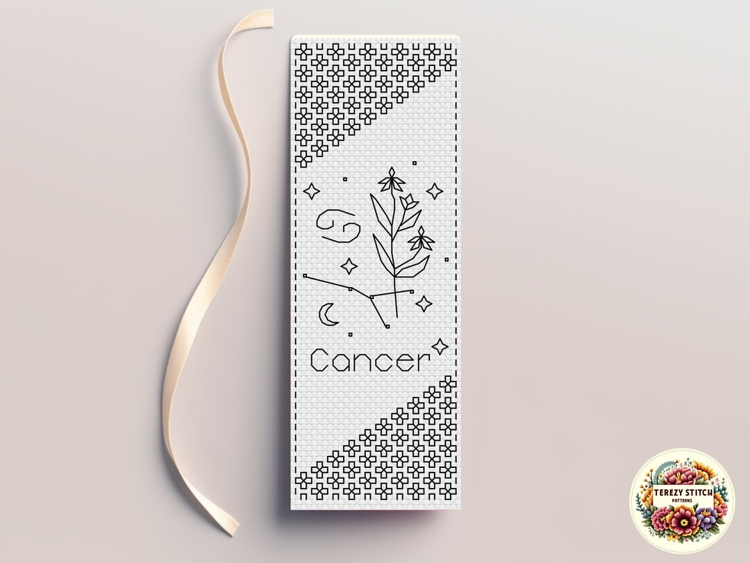 Cancer Zodiac Blackwork Embroidery Bookmark Pattern (PDF Pattern) - Etsy