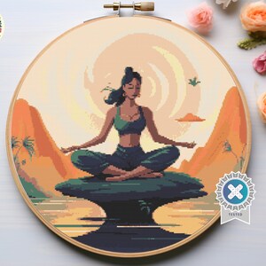 Meditation Cross Stitch Pattern PDF, yoga cross stitch, embroidery design trendy, woman cross stitch, modern cross stitch