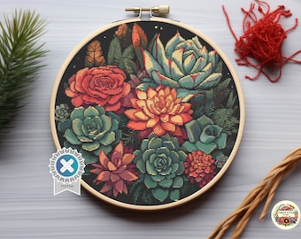 Succulent Garden Cross Stitch Pattern: Floral Embroidery Design (PDF Pattern)