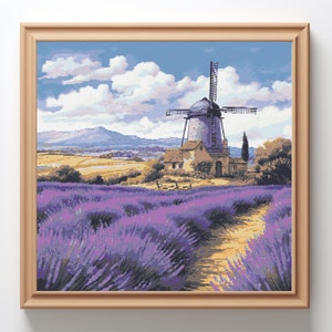 Lavender field cross stitch pattern PDF, floral cross stitch, embroidery trendy, rustic cross stitch, lavender cross stitch