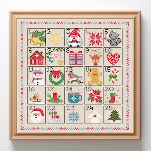 Christmas Advent calendar - Cross Stitch Pattern PDF, Merry Christmas sampler, Winter Advent pattern, advent embroidery SAL