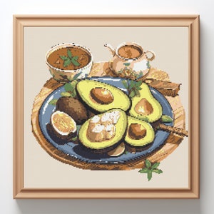 Healthy breakfast - Digital Cross Stitch Pattern PDF, food cross stitch, avocado cross stitch, healthy lifestyle lover gift, embroidery pdf