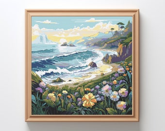 Coastal Landscape Cross Stitch Pattern: Wild Beach Embroidery (PDF Pattern)