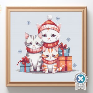 Christmas kittens - Cross Stitch Pattern PDF, winter Christmas cross stitch, Christmas embroidery, cat cross stitch, Christmas gift