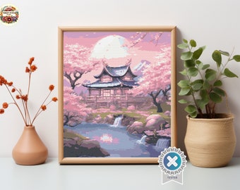 Sakura Blossom Landscape Cross Stitch Pattern (PDF)
