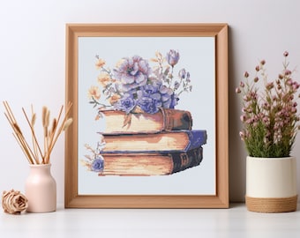 Floral Books Cross Stitch Pattern: Vintage Embroidery Design (PDF Pattern)