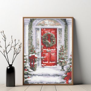Christmas door wreath  - Cross Stitch Pattern PDF, winter cross stitch, Christmas cross stitch, holiday Christmas wreath cross stitch chart
