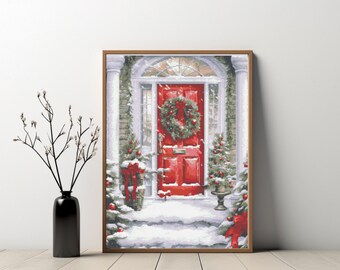 Christmas Wreath Door Cross Stitch Pattern: Winter Holiday (PDF Pattern)