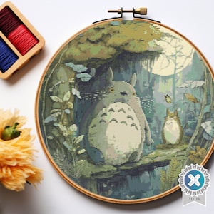 Anime Counted Digital Cross Stitch Pattern PDF. kawaii cross stitch, floral stitch, trendy embroidery, forest cross stitch, anime embroidery