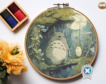 Anime Cross Stitch Pattern: Totoro Forest Scene (PDF Pattern)