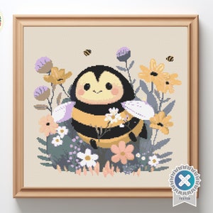 Bee floral pattern - Digital Cross Stitch Pattern PDF, bee cross stitch, floral cross stitch, insects cross stitch, embroidery trendy