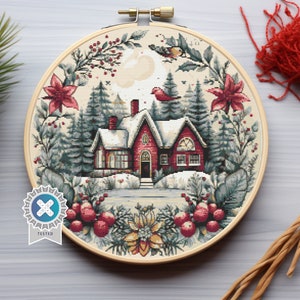 Christmas Day - Cross Stitch Pattern PDF, winter cross stitch, Christmas cross stitch, holiday Christmas wreath cross stitch chart