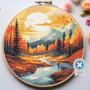 Autumn forest - Counted Digital Cross Stitch Pattern PDF. fall cross stitch, autumn cross stitch, nature cross stitch, forest cross stitch