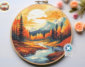 Autumn forest - Counted Digital Cross Stitch Pattern PDF. fall cross stitch, autumn cross stitch, nature cross stitch, forest cross stitch