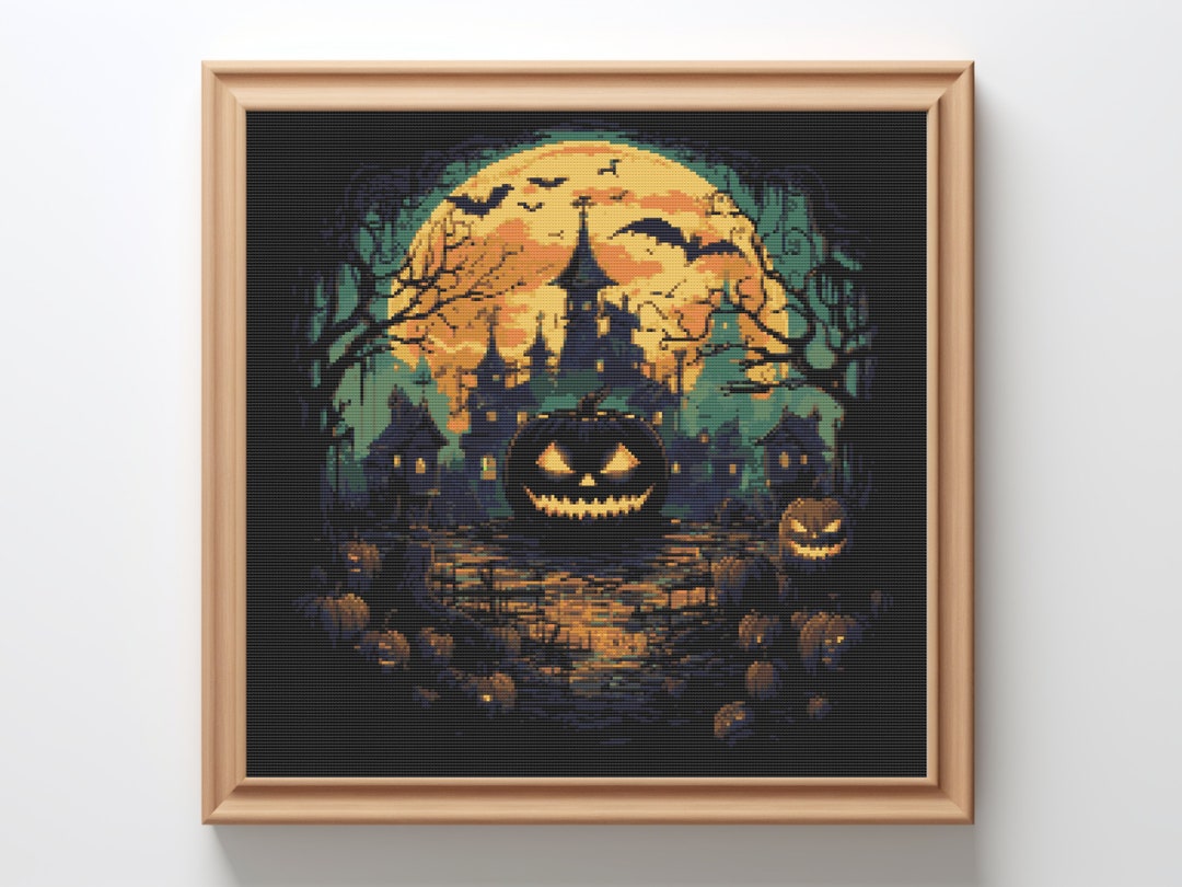 Scary Halloween Cross Stitch Pattern: Spooky Haunted House (PDF) - Etsy