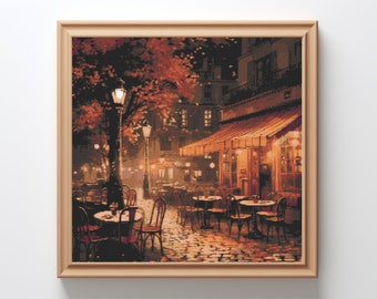 Autumn Street Cafe Cross Stitch Pattern: Cozy Embroidery Design (PDF Pattern)